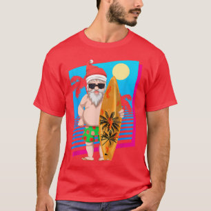 Hawaiian Summer Surfer Santa Claus Funny Christmas T-Shirt