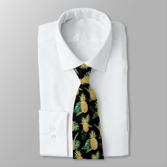 Hawaiian Summer Vacation Pineapple Tacky Pattern Tie (Tied)