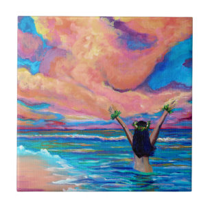 Hawaiian Sunrise Aloha Kakahiaka Ceramic Tile