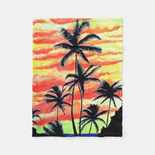 Hawaiian Sunset Coco Palms  Fleece Blanket