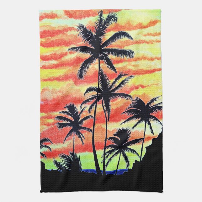 Hawaiian Sunset Coco Palms Kitchen Towel (Vertical)