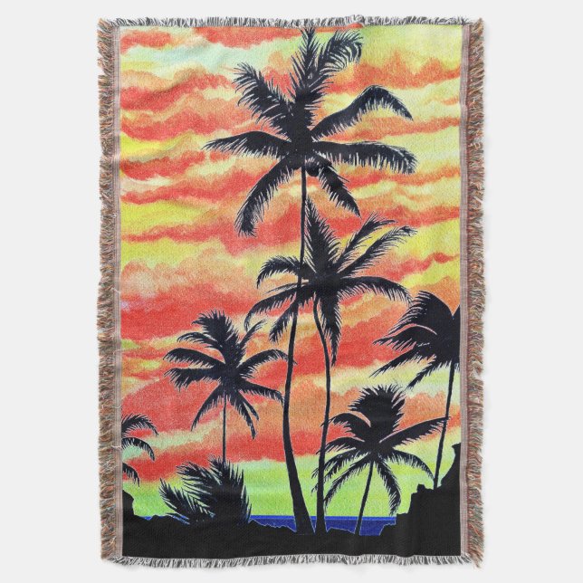 Hawaiian Sunset Coco Palms  Throw Blanket (Front Vertical)