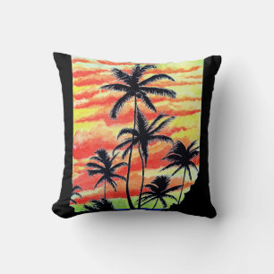 Hawaiian Sunset Coco Palms Throw Pillow