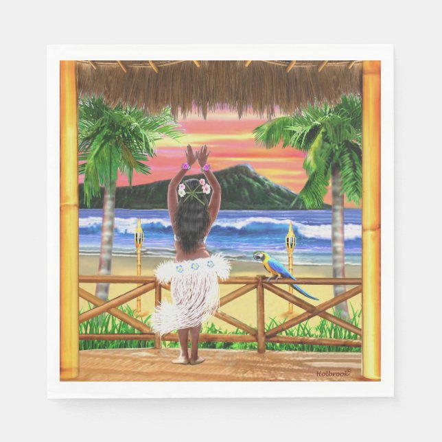 Hawaiian Sunset Hula Dancer Napkin (Front)