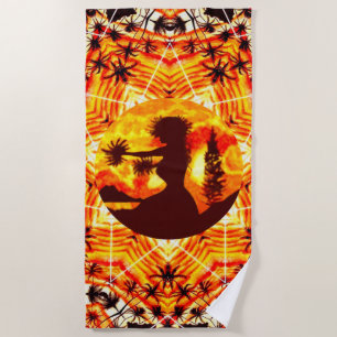 Hawaiian Sunset Hula Palms  Beach Towel