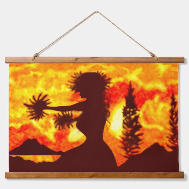 Hawaiian Sunset Hula Palms  Hanging Tapestry (Front)