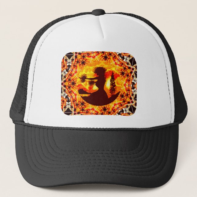 Hawaiian Sunset Hula Palms  Trucker Hat (Front)