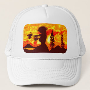 Hawaiian Sunset Hula Palms Trucker Hat