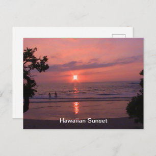 Hawaiian Sunset Ocean Beach Holiday Postcard