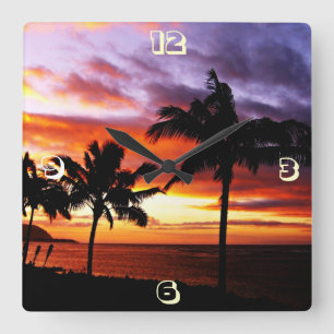Hawaiian sunset square wall clock