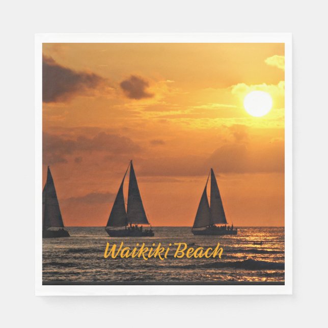 Hawaiian Sunset, Waikiki Beach, Napkin (Front)