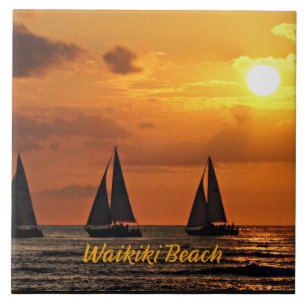 Hawaiian Sunset, Waikiki Beach, Tile
