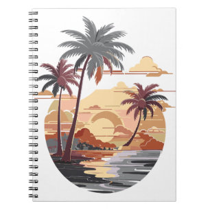 Hawaiian sunset with palm tree. notebook