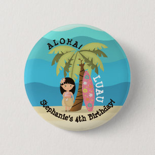 Hawaiian Surfer Girl 2 Inch Round Button