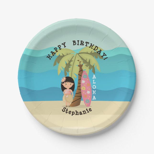 Hawaiian Surfer Girl Paper Plate (Front)