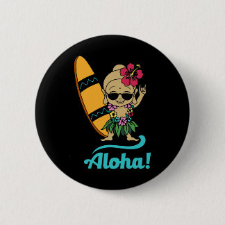 Hawaiian Surfing Buddha Aloha Hawaii Beach Yoga  2 Inch Round Button