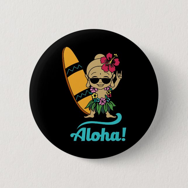Hawaiian Surfing Buddha Aloha Hawaii Beach Yoga  2 Inch Round Button (Front)