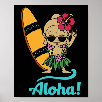 Hawaiian Surfing Buddha Aloha Hawaii Beach Yoga  Poster