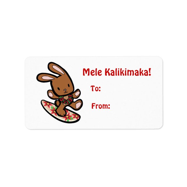 Hawaiian Surfing Bunny Holiday Cartoon Label (Front)