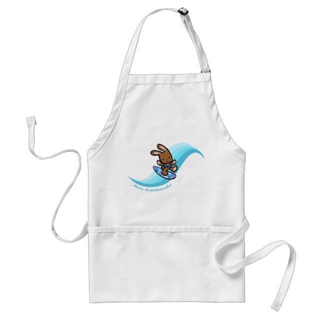 Hawaiian Surfing Bunny Holiday Turq Cartoon Standard Apron (Front)
