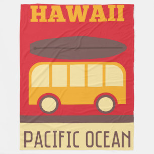 Hawaiian Surfing Bus Fleece Blanket