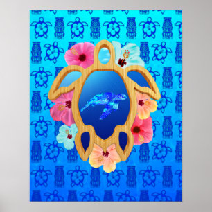Hawaiian Swimming Turtle Poster