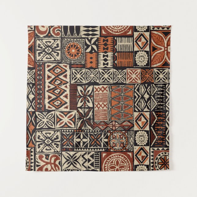 Hawaiian Tapa: Tribal Patchwork Tapestry (Front)