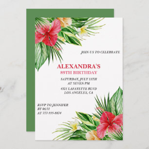 Hawaiian themed 89th birthday Floral Hibiscus Invitation