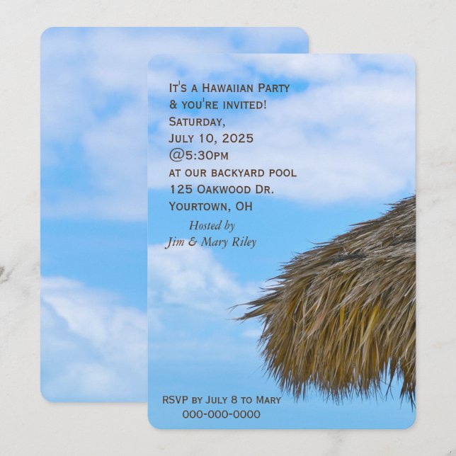 Hawaiian Tiki Hut party invite (Front/Back)