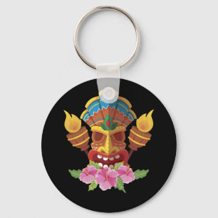 Hawaiian Tiki Mask and Torches Keychain