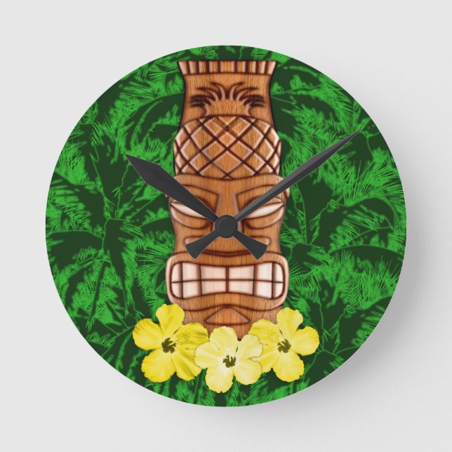 Hawaiian Tiki Mask Round Clock (Front)