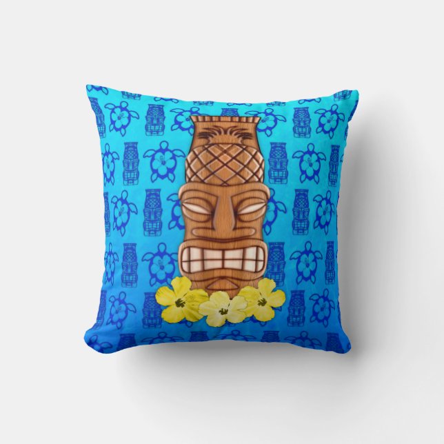 Hawaiian Tiki Mask Throw Pillow (Front)