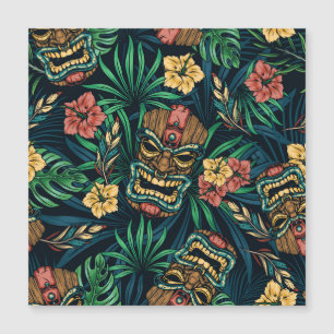 Hawaiian Tiki Mask Tropical Pattern