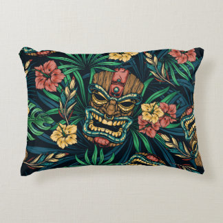 Hawaiian Tiki Mask Tropical Pattern Accent Pillow
