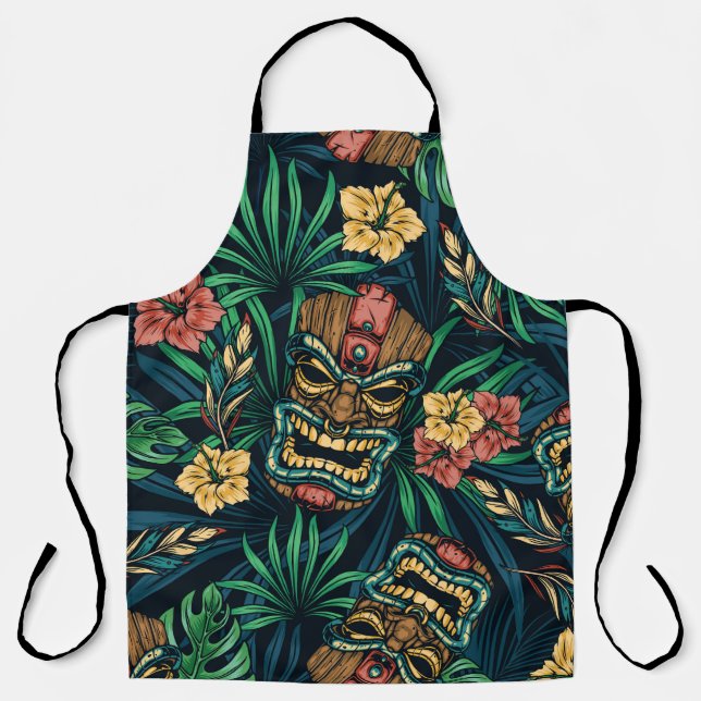 Hawaiian Tiki Mask Tropical Pattern Apron (Front)
