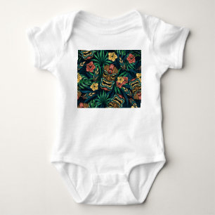 Hawaiian Tiki Mask Tropical Pattern Baby Bodysuit