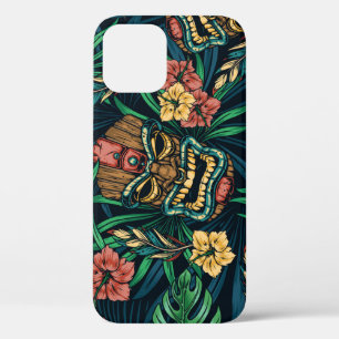 Hawaiian Tiki Mask Tropical Pattern iPhone 12 Case