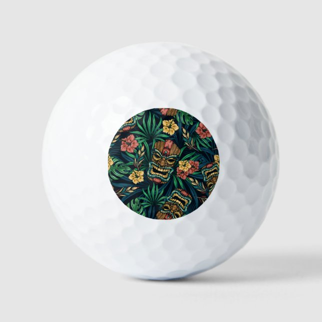 Hawaiian Tiki Mask Tropical Pattern Golf Balls (Front)