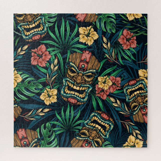 Hawaiian Tiki Mask Tropical Pattern Jigsaw Puzzle (Vertical)