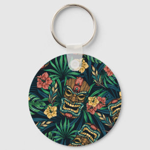 Hawaiian Tiki Mask Tropical Pattern Keychain