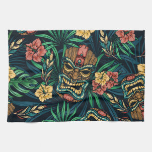 Hawaiian Tiki Mask Tropical Pattern Kitchen Towel