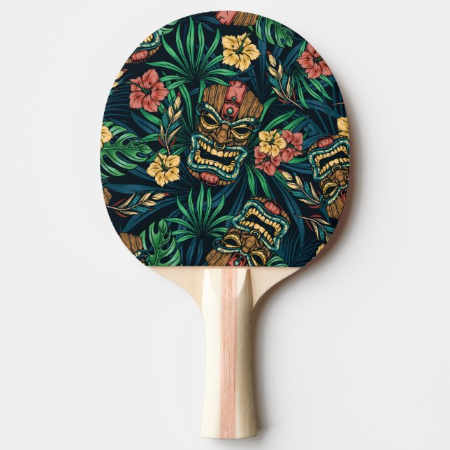 Hawaiian Tiki Mask Tropical Pattern Ping Pong Paddle (Front)