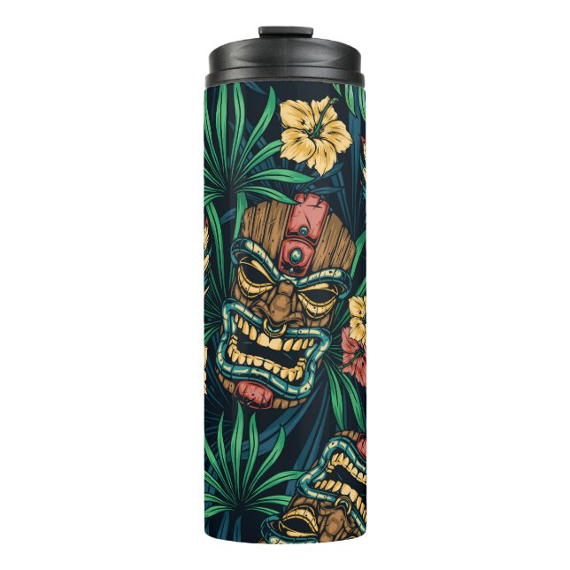 Hawaiian Tiki Mask Tropical Pattern Thermal Tumbler (Front)