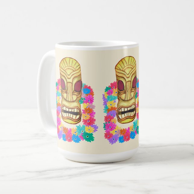 Hawaiian Tiki Mask with Lei Coffee Mug (Front Left)