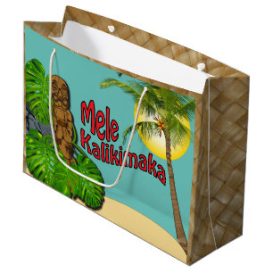 Hawaiian Tiki Mele Kalikimaka Christmas Day Large Gift Bag
