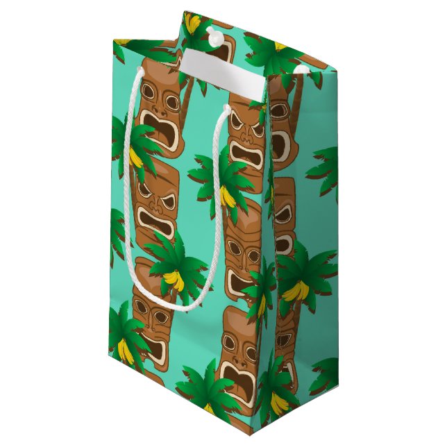 Hawaiian Tiki Repeat Pattern Small Gift Bag (Front Angled)