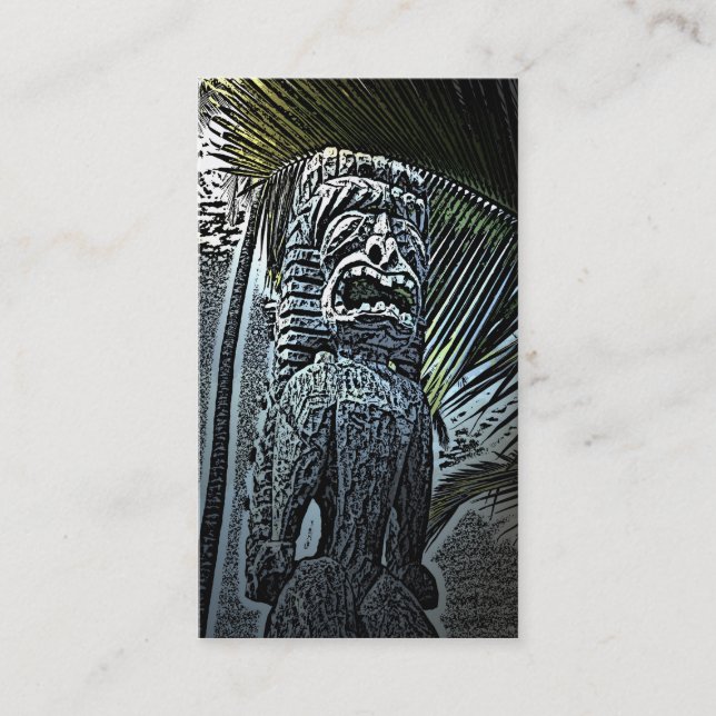 Hawaiian tiki statue customizable business cards (Front)