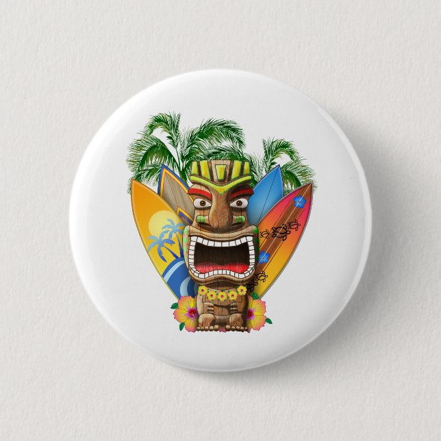 Hawaiian Tiki Surfing 2 Inch Round Button (Front)