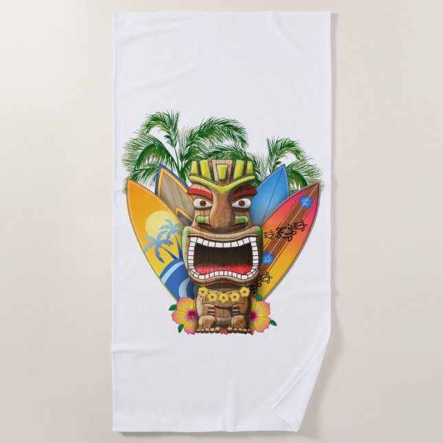Hawaiian Tiki Surfing Beach Towel (Front)