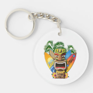 Hawaiian Tiki Surfing Keychain